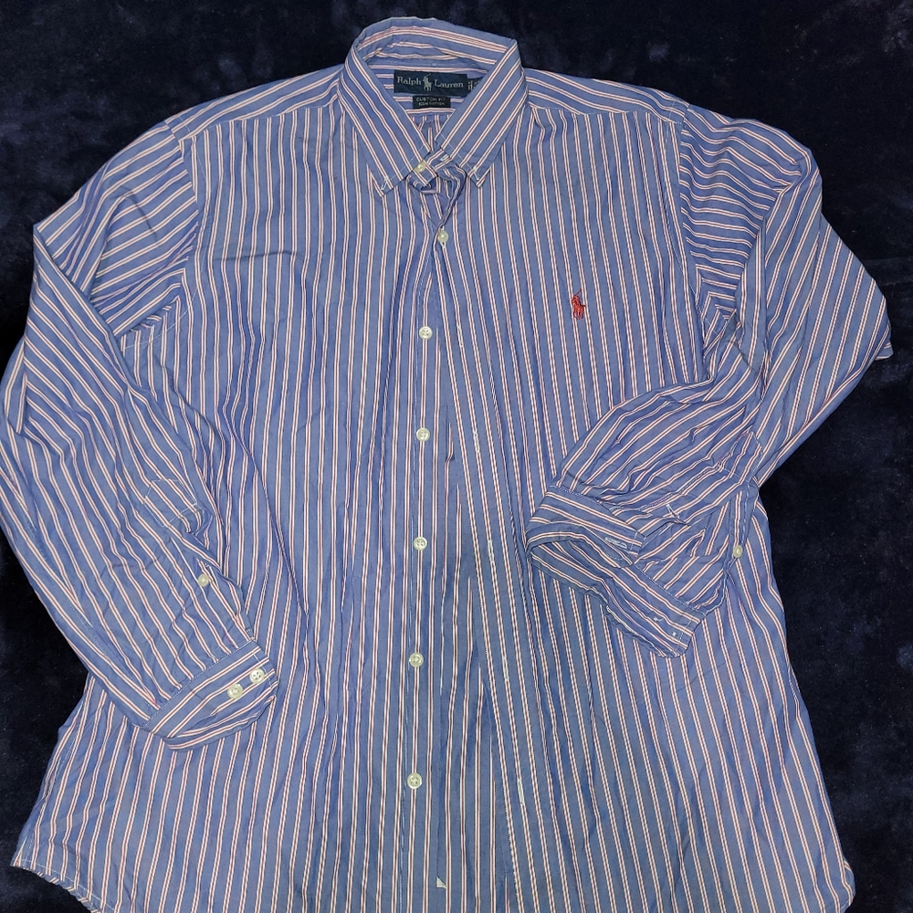 Polo Ralph Lauren Mens Large Blue/Red/White Striped Button Down Dress Shirt